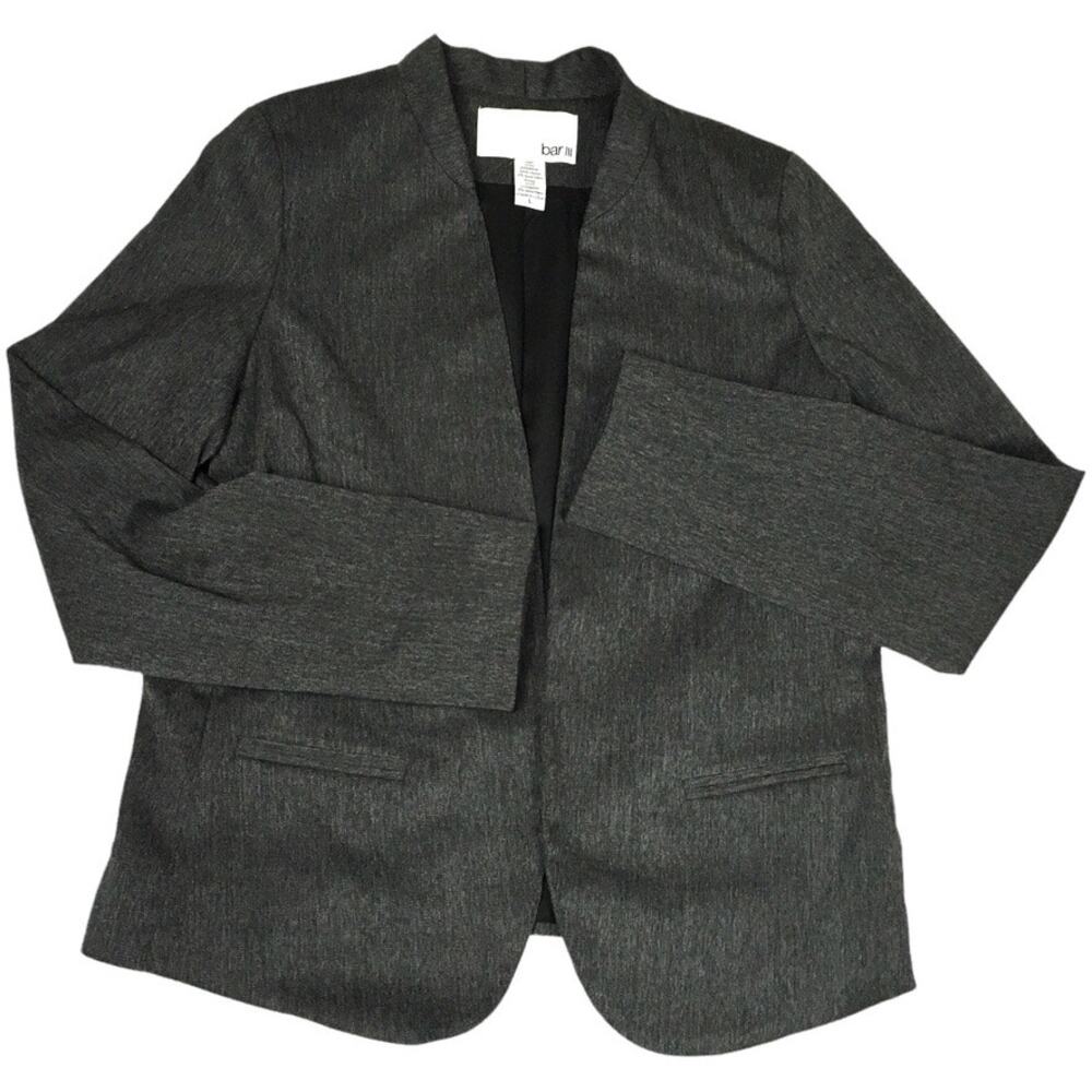 Bar III Blazer Jacket Dark Grey Long Sleeve Open Front Women's L‎ Career Work